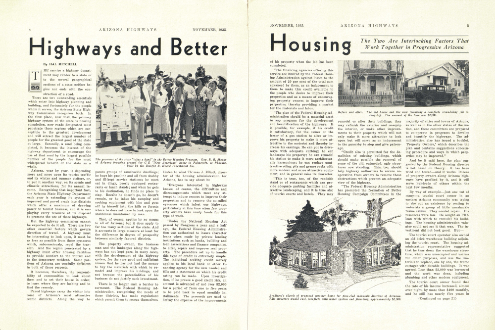 The governor of the state "takes a hand" in the Better Housing Program. Gov. B. B. Moeur of Arizona breaking ground for G-E "New American" home in Palmcroft, at Phoenix, built by the Dwight B. Heard Investment Co.