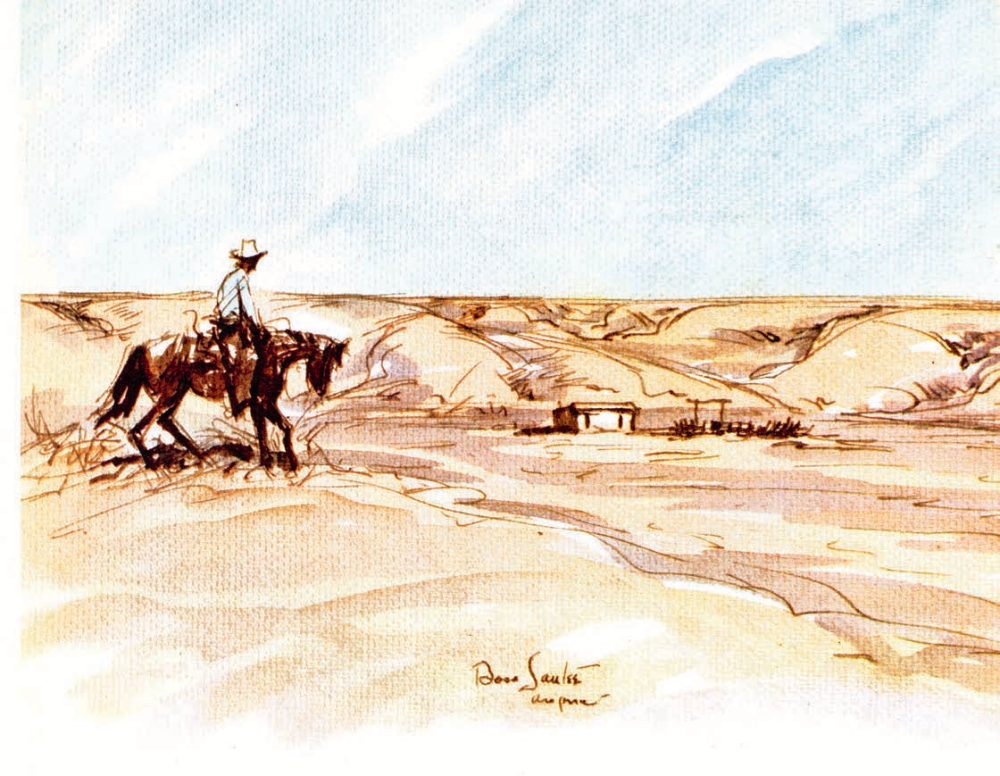While Santee is best known for his black-and-white illustrations, he incorporated watercolor in some of his later work after receiving encouragement from Philip C. Curtis. ARIZONA HIGHWAYS ARCHIVES