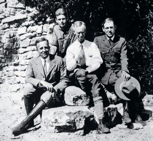 Bailey’s connections to the world of science included her husband, Vernon (center), a field naturalist. Here, he poses with colleagues (from left) Fred Wright, Edwin McKee and Glen Sturdevant at Grand Canyon National Park, circa 1929. | National Park Service