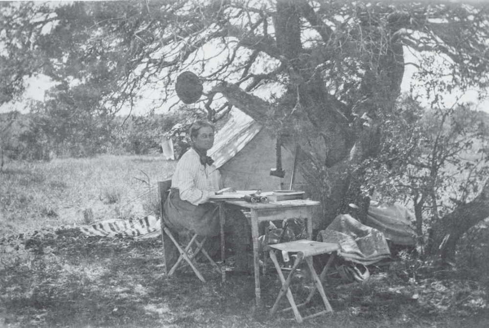 Bailey is pictured at her birding camp in New Mexico Territory in the early 1900s. She reported being more comfortable in nature than indoors, once saying she preferred to sleep “with the heavens for a roof.” | American Heritage Center, University of Wyoming