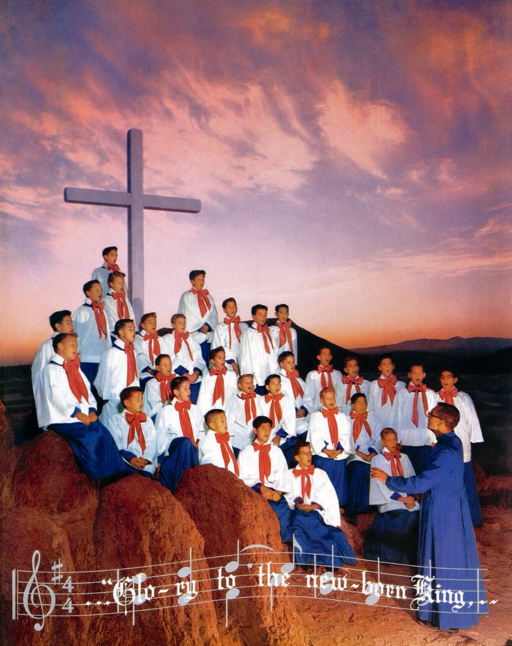 In our December 1957 issue, as a more overt reference to Christmas, was Ray Manley’s photo of the Tucson Arizona Boys Chorus. Manley used his background as a studio photographer to light and photograph the singers at sunset.