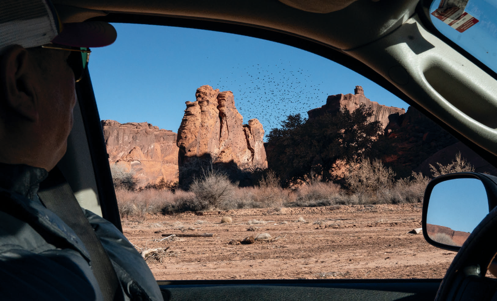 Navajo Nation member Arlando Teller drives toward his land in Canyon de Chelly.