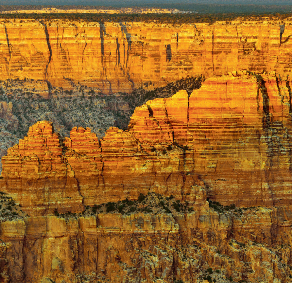 Sunset paints the strata of the Canyon in golden light in this view, looking east from Grandview Point. | WES TIMMERMAN