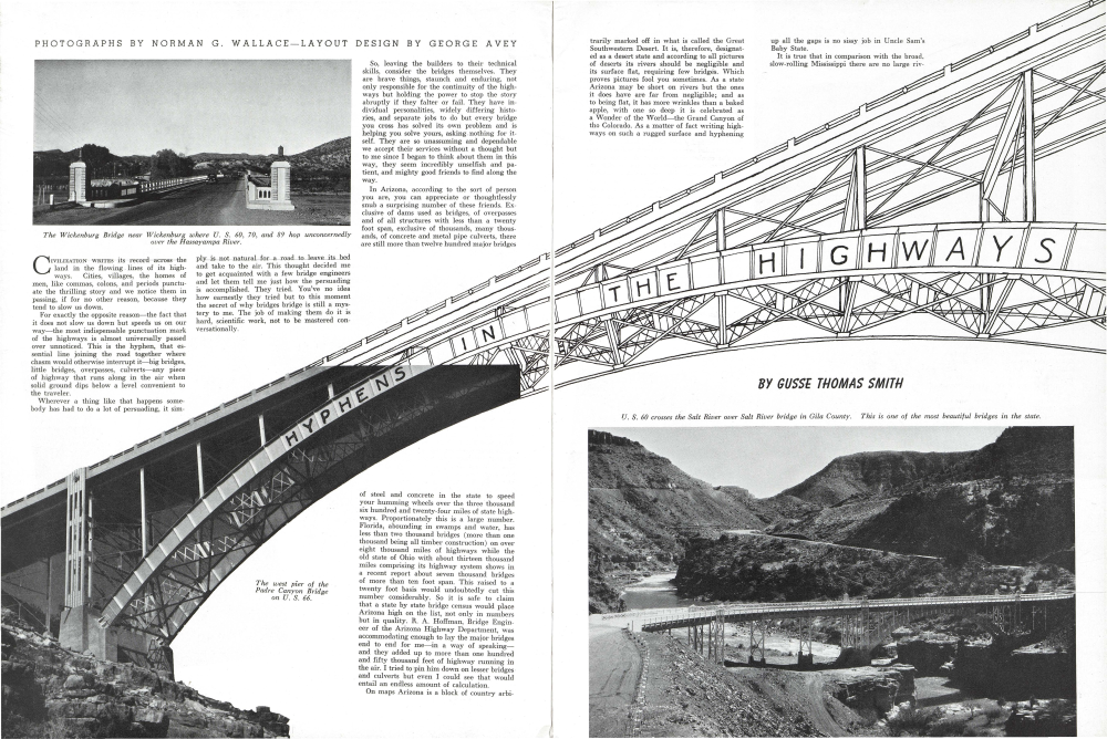 The Wickenburg Bridge near Wickenburg where U. S. 60, 70, and 89 hop unconcernedly over the Hassayampa River.