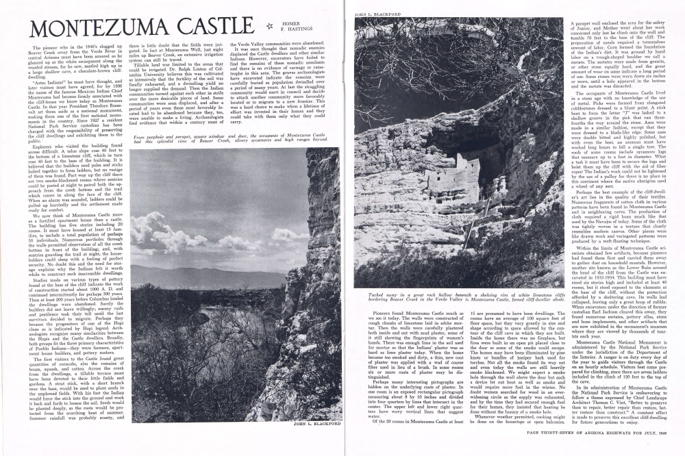 From peephole and parapet, square window and door, the occupants of Montezuma Castle had this splendid view of Beaver Creek, silvery sycamores and high ranges beyond.