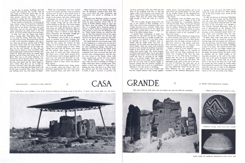 Casa Grande Ruins, near Coolidge, is one of the foremost prehistoric dwellings found in the West. It towers four stories high over the desert.