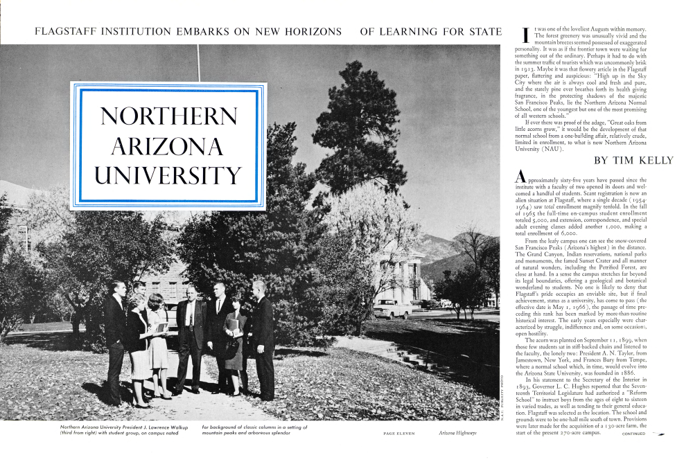 Northern Arizona University President J. Lawrence Walkup (third from right) with student group, on campus noted