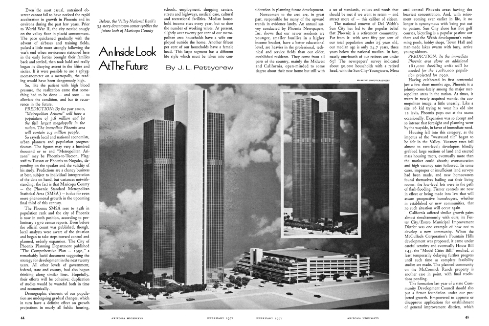 Below, the Valley National Bank's 35-story downtown center typifies the future look of Maricopa County