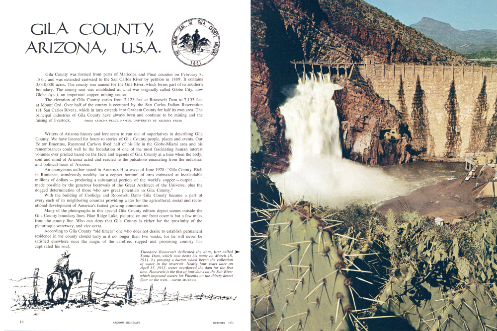Theodore Roosevelt dedicated the dam, first called Tonto Dam, which now bears his name on March 18, 1911, by pressing a button which began the collection of water in the reservoir. Nearly four years later on April 15, 1915, water overflowed the dam for the first time. Roosevelt is the first of four dams on the Salt River which impound waters for Phoenix on the thirsty desert floor to the west.