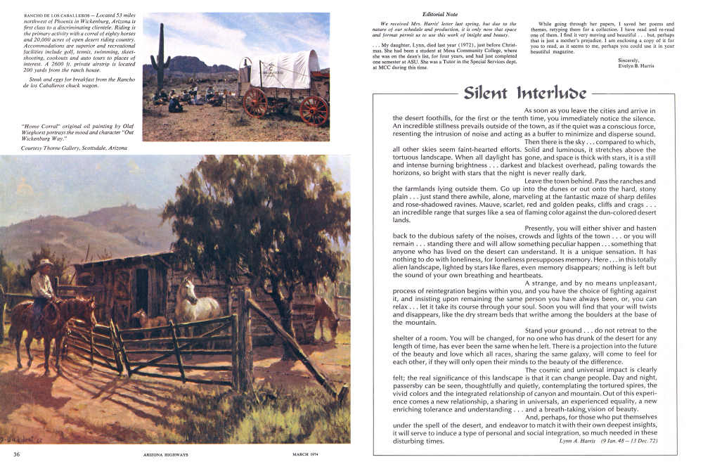 "Home Corral" original oil painting by Olaf Wieghorst portrays the mood and character "Out Wickenburg Way."