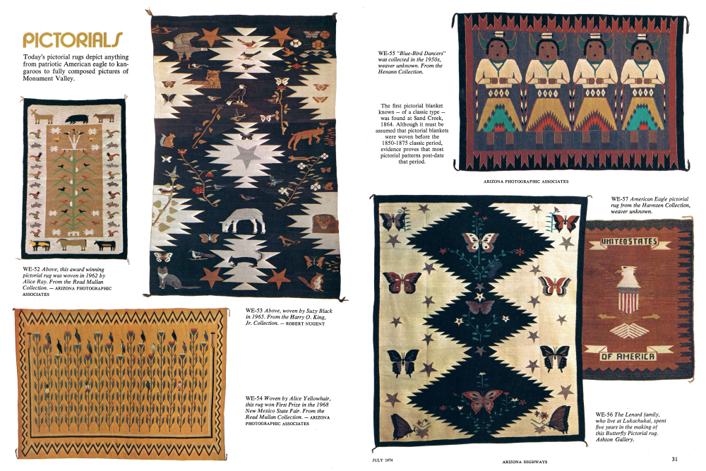 WE-52 Above, this award winning pictorial rug was woven in 1962 by Alice Ray. From the Read Mullan Collection.