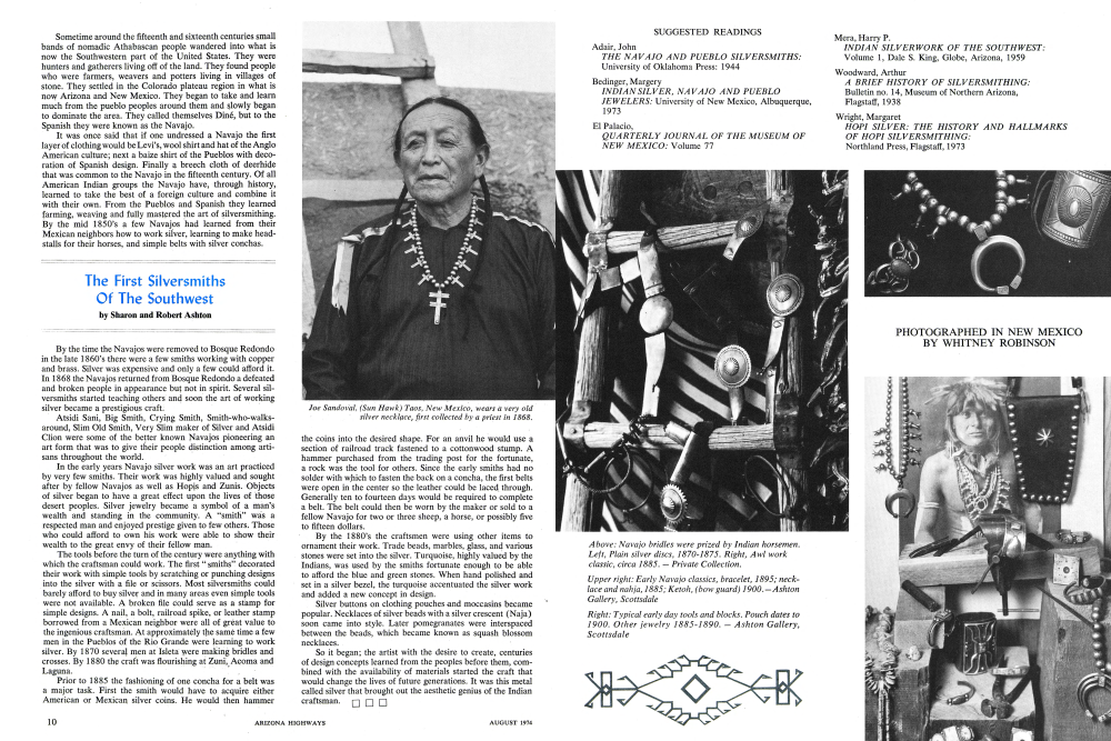 Joe Sandoval, (Sun Hawk) Taos, New Mexico, wears a very old silver necklace, first collected by a priest in 1868.
