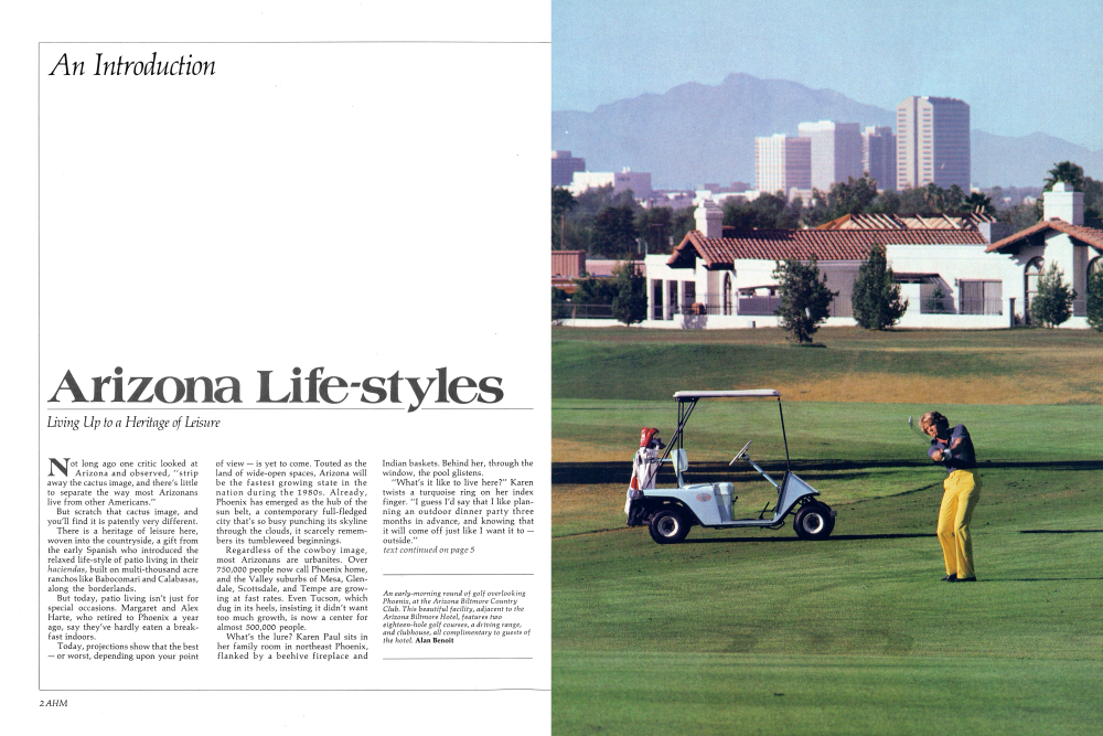 An early-morning round of golf overlooking Phoenix, at the Arizona Biltmore Country Club. This beautiful facility, adjacent to the Arizona Biltmore Hotel, features two eighteen-hole golf courses, a driving range, and clubhouse, all complimentary to guests of the hotel.