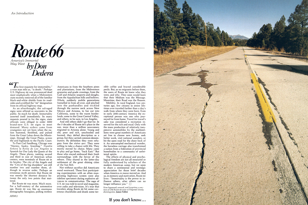Now bypassed, unused, and forgotten, a section of Old Route 66 west of Flagstaff slowly disintegrates.