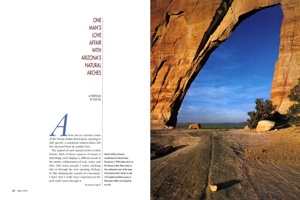 Within Arizona's wonderland of natural stone formations is White Mesa Arch on the Navajo Indian Reservation in the northeastern part of the state. Sculpted sandstone spires in Monument Valley are framed by an arch.