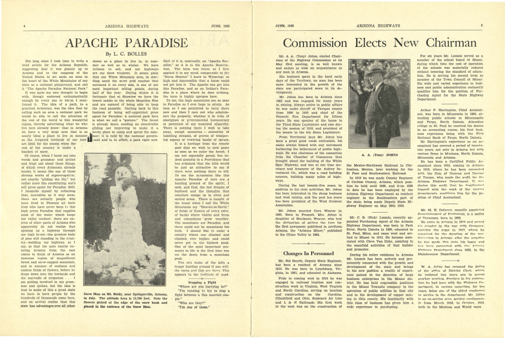 Snow Man on Mt. Baldy, near Springerville, Arizona, in July. Note the flowers picked at the edge of the snow bank and placed in the embrace of the Snow Man.