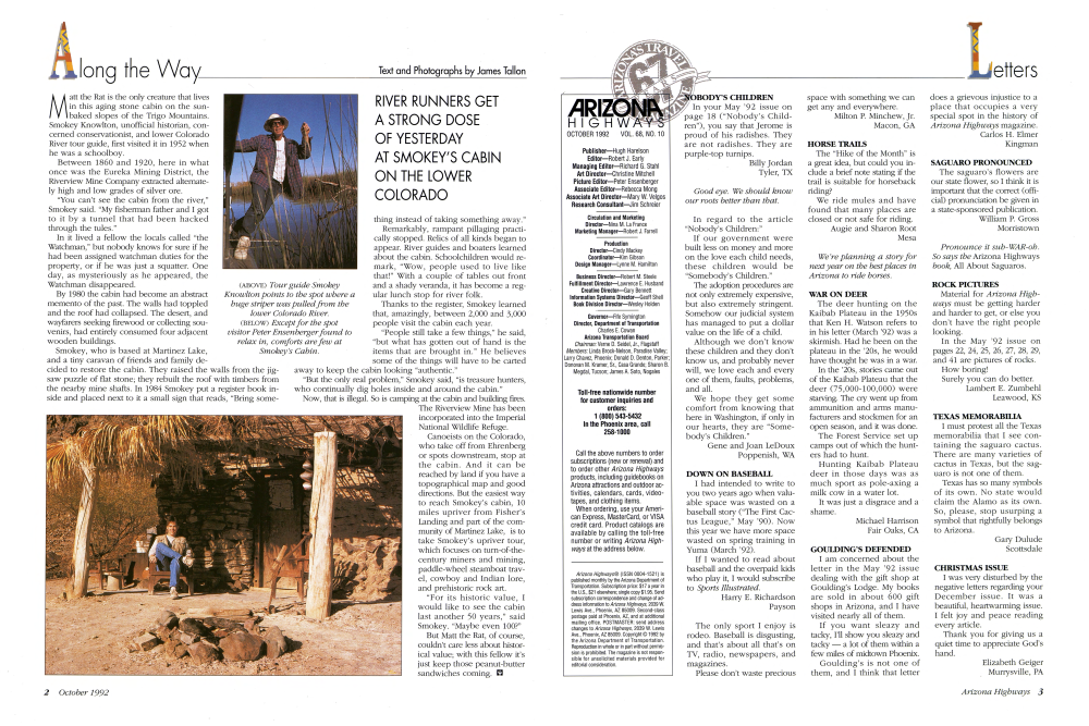 Tour guide Smokey Knowlton points to the spot where a huge striper was pulled from the lower Colorado River.