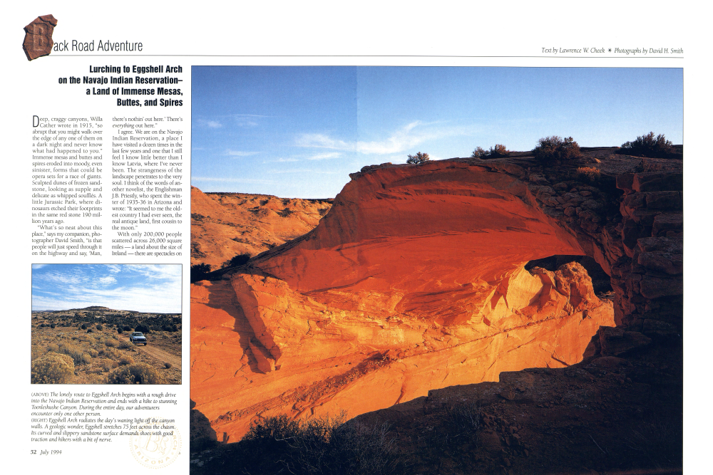 The lonely route to Eggshell Arch begins with a rough drive into the Navajo Indian Reservation and ends with a hike to stunning Toenleshushe Canyon. During the entire day, our adventurers encounter only one other person.