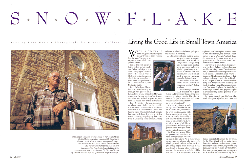 Jack Schneider, a former bishop of the Church of Jesus Christ of Latter-day Saints, pauses outside Snowflake's Mormon church, where he now serves as grounds keeper.