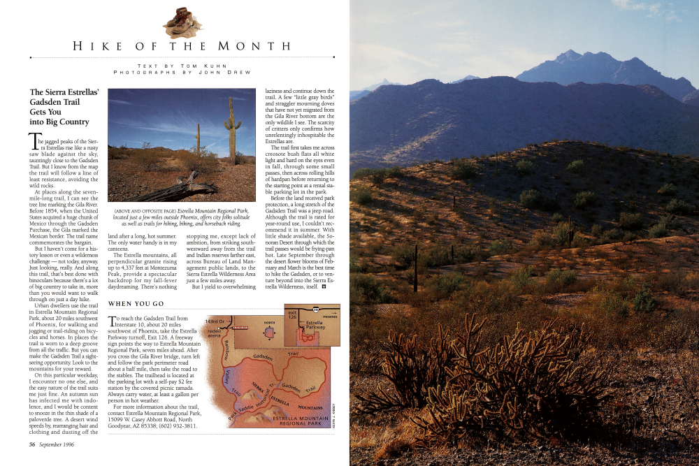 Estrella Mountain Regional Park, located just a few miles outside Phoenix, offers city folks solitude as well as trails for hiking, biking, and horseback riding.