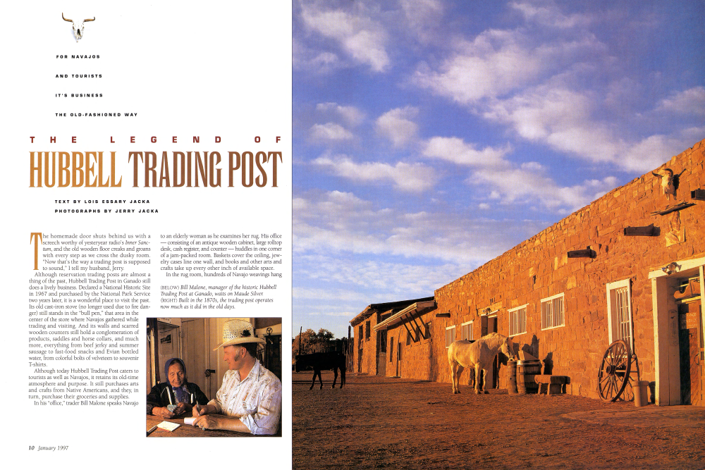 Bill Malone, manager of the historic Hubbell Trading Post at Ganado, waits on Maude Silver.