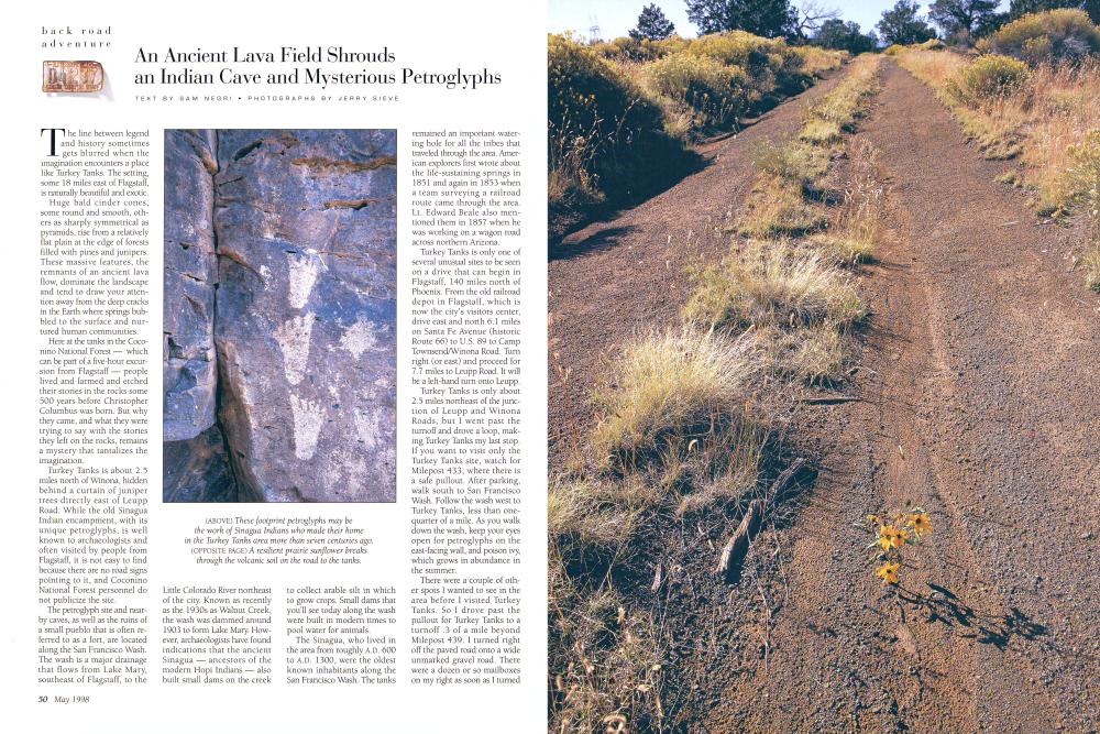 These footprint petroglyphs may be the work of Sinagua Indians who made their home in the Turkey Tanks area more than seven centuries ago.