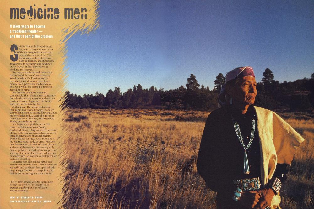Jones Benally faces the sunrise near his high-country home in Flagstaff as he prepares to gather plants he will use in healing ceremonies.