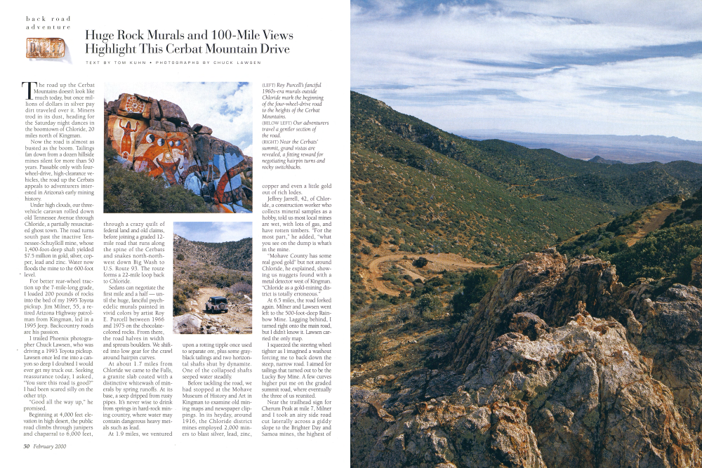 Roy Purcell's fanciful 1960s-era murals outside Chloride mark the beginning of the four-wheel-drive road to the heights of the Cerbat Mountains.