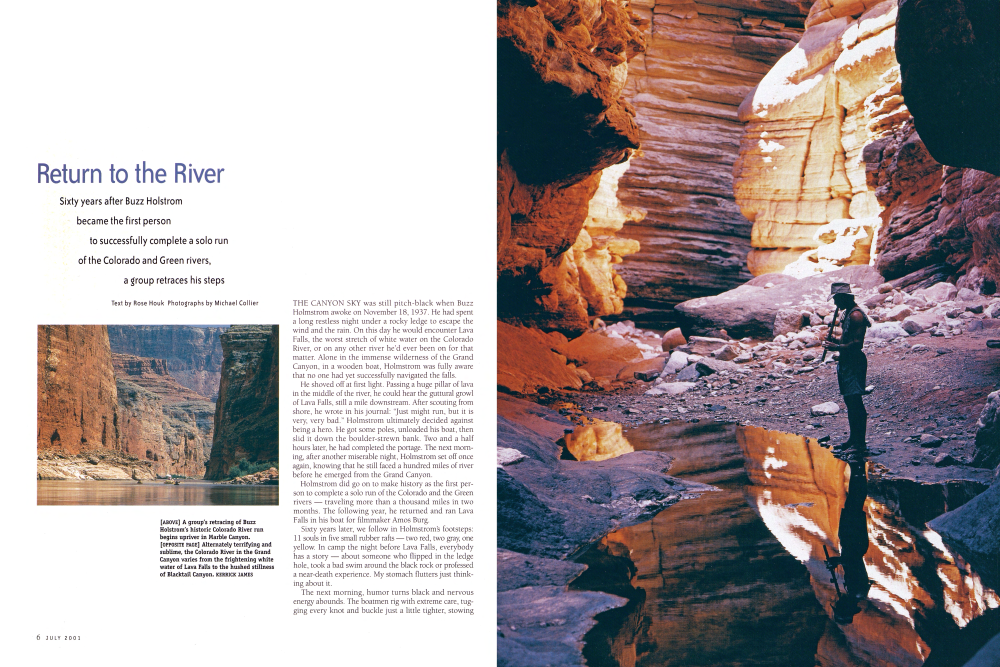 A group's retracing of Buzz Holstrom's historic Colorado River run begins upriver in Marble Canyon.