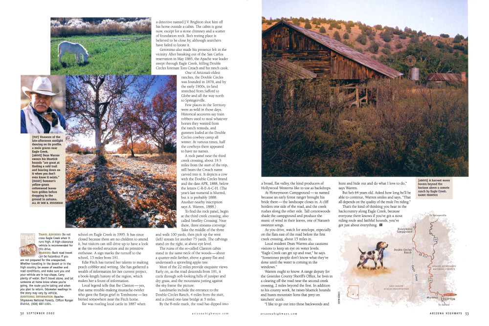 Unaware of the late-afternoon sunlight dancing on its profile, a mule grazes near Eagle Creek.