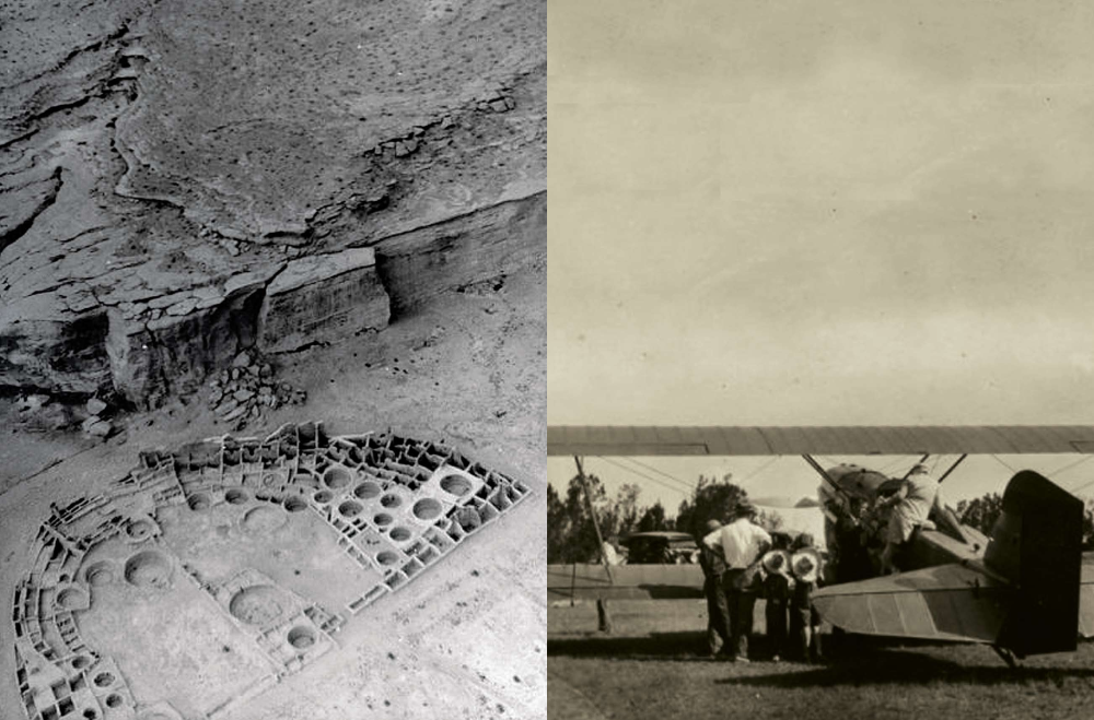 Shortly after marrying, Charles and Anne Lindbergh escaped publicity hounds and took refuge in the West. While flying over the Navajo Indian Reservation in 1929, they viewed several ancestral Puebloan ruins such as Pueblo Bonito Ruin at Chaco Canyon.