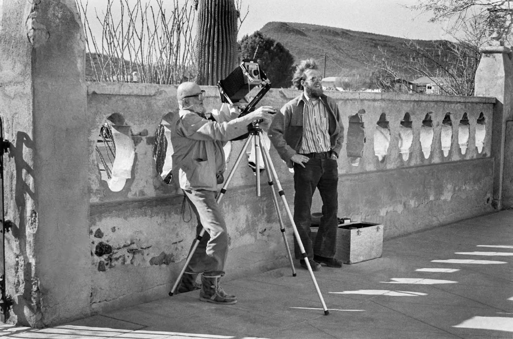 Ansel Adams (left) and Alan Ross photograph Mission San Xavier del Bac near Tucson in 1975. Ross had begun working as Adams' full-time assistant in 1974.
