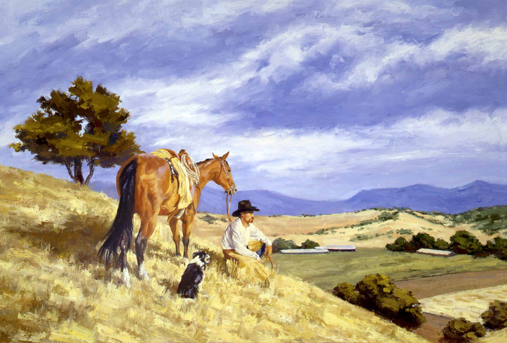 Kevin Kibsey calls Blessings of a Cowboy, which he made in the early 2000s. "a save of a disaster." This scene is near Prescott's Phippen Museum, where Kibsey attended a plein-air workshop.