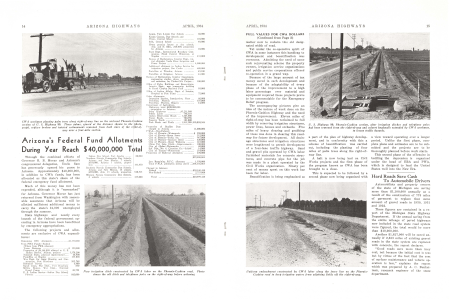 CWA workmen planting palm trees along right-of-way line on the widened Phoenix-Cashion section of U. S. Highway 80. These palms, spaced at the distance shown in the photograph, replace broken and twisted cottonwoods removed from both sides of the right-of-way over a four-mile section.