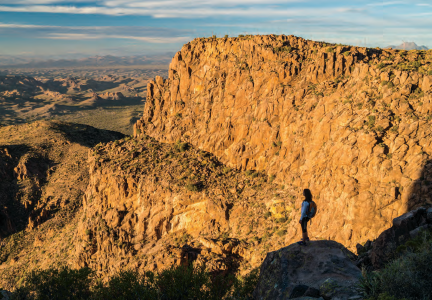 Jaymee Bohannon admires the view from near the top of the Flatiron in the Superstition Mountains.