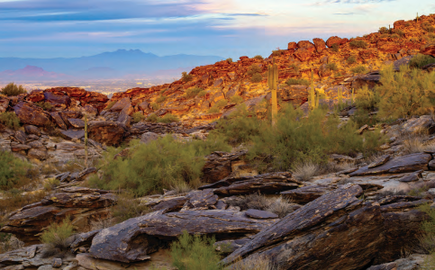 A viewpoint along the route offers a view of Phoenix at sunset.