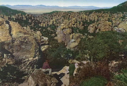 Chiricahua National Monument's hoodoos dominate this photo from our April 1948 issue. The people in the photo likely are David Muench (left) and a National Park Service ranger.