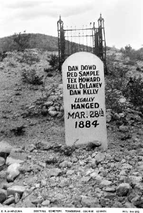 The marker for Dowd and his gang at Tombstone's Boot Hill