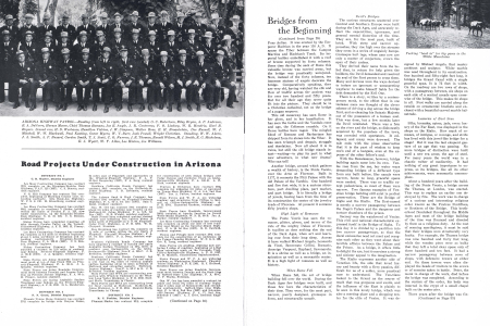 ARIZONA HIGHWAY PATROL-Reading from left to right, first row (seated) O. C. Robertson, Riley Bryan, A. P. Andrews, B. A. DeVorre, Horace Moore, Chief Thomas Rumans, Joe E. Angle, J. R. Contreras, F. O. Lindsey, W. R. Hendrix, Earl B. Rogers. Second row, H. D. Warbasse, Hamilton Vidrine, J. W. Simpson, Walter Rose, E. H. Braantelein, Dee Russell, W. J. Mitchell, W. W. Blackwell, Paul Keating, Oscar Myers, W. V. Burr, Jack Powell, Wright Christian. Standing, W. W. Akers, J. A. Smith, A. P. Buzard, Gordon Smith, T. J. Scott, C. O. Furrow, J. R. Thoman, Ronald Wilson, M. J. Smith, R. G. Michelena, E. J. Wyatt, W. T. Allen, Lee Hinton, Joe Williams.