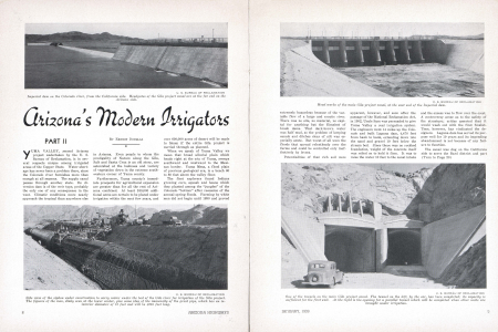 Imperial dam on the Colorado river, from the California side. Headgates of the Gila project canal are at the far end on the Arizona side.