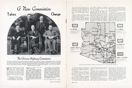 Seated, from left to right, R. E. Moore, vice-chairman, Jerome; J. M. Procter, chairman, Tucson; Kemper Marley, commissioner, Phoenix. Standing, L. B. Owens, commissioner, Holbrook, on the left; and Frank C. Bledsoe, commissioner, Bisbee.