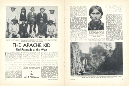 The Apache Kid and other Indian prisoners in front of the jail in Globe, Arizona, November, 1889. All of the Indians in this picture except the one in the extreme right, upper row, and the one in the dark suit and hat, second from left in lower row, were held for the killing of Sheriff Reynolds and Deputy Holmes and the serious wounding of Stage Driver Jean Middleton, near Riverside, Arizona, November 2, 1889.