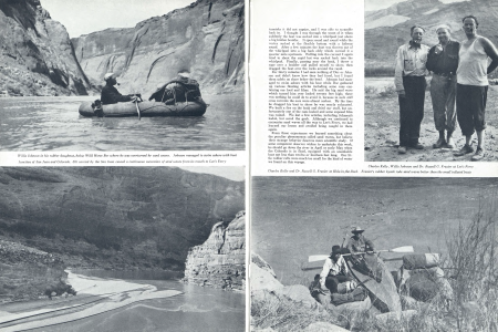 Willis Johnson in his rubber doughnut, below Wild Horse Bar where he was overturned by sand waves. Johnson managed to swim ashore with boat