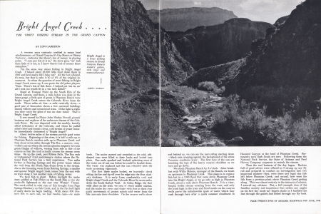 Bright Angel is a trout fishing stream in Grand Canyon. Here is scenery galore, rich color and many wily trout.