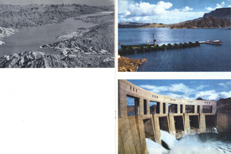 Air view of Parker Dam by Spence Air Photos shows the Bill Williams arm of Lake Havasu. Recreational Area is below island.