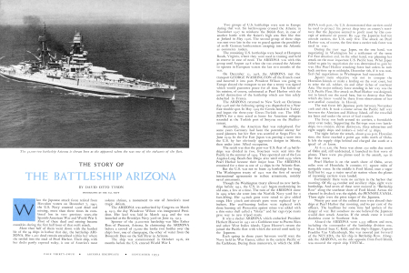 The 32,000-ton battleship Arizona is shown here as she appeared when she was one of the stalwarts of the fleet.
