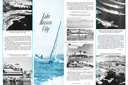 The Nautical Inn resort hotel and water sports center, Lake Havasu Marina at upper right.