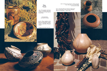 The exquisite polychrome vessels in this photo come from the Hopi Arts & Crafts Guild on Second Mesa.
