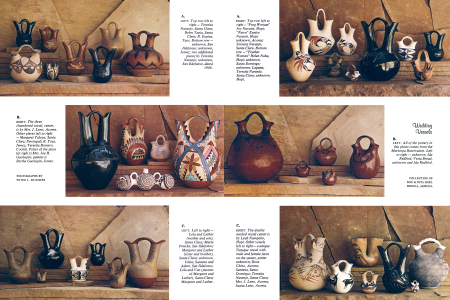 Top row left to right - Teresita Naranjo, Santa Clara; Belen Tapia, Santa Clara; R. Espina, Taos. Bottom row - unknown, San Ildefonso; unknown, Jemez; two additional pieces by Teresita Naranjo; unknown, San Ildefanso, dated 1900.