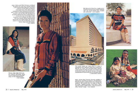 Marylin Monongye, Hopi, wears her hand woven wool manta (cape) over the traditional dress.